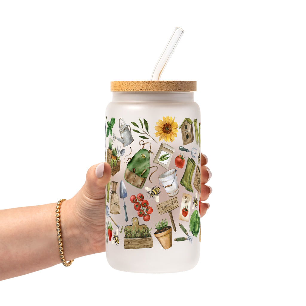 Garden Girl Glass Cup, Mug & Tumbler with Lid and Straw