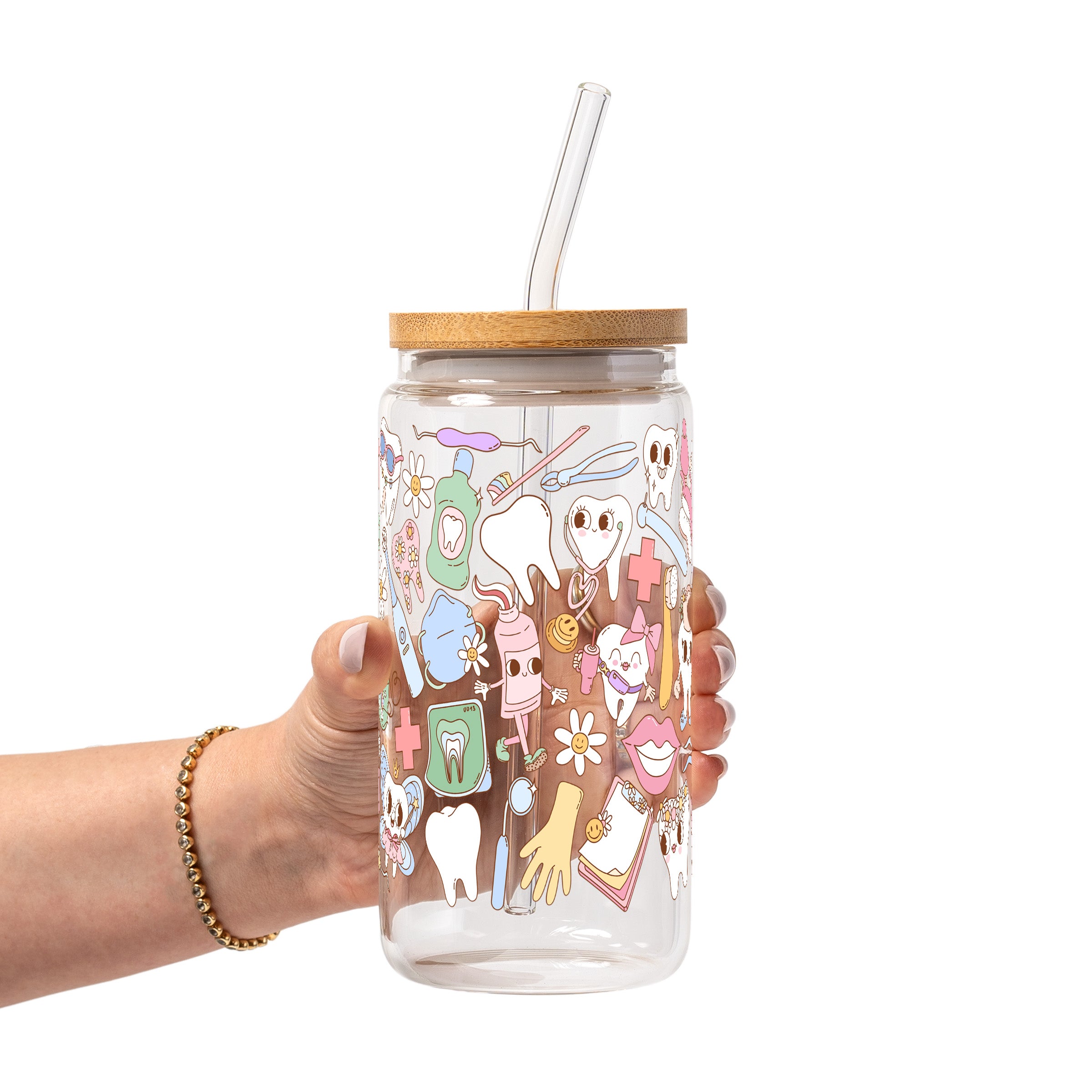 Groovy Dental Glass Cup, Mug & Tumbler with Lid and Straw