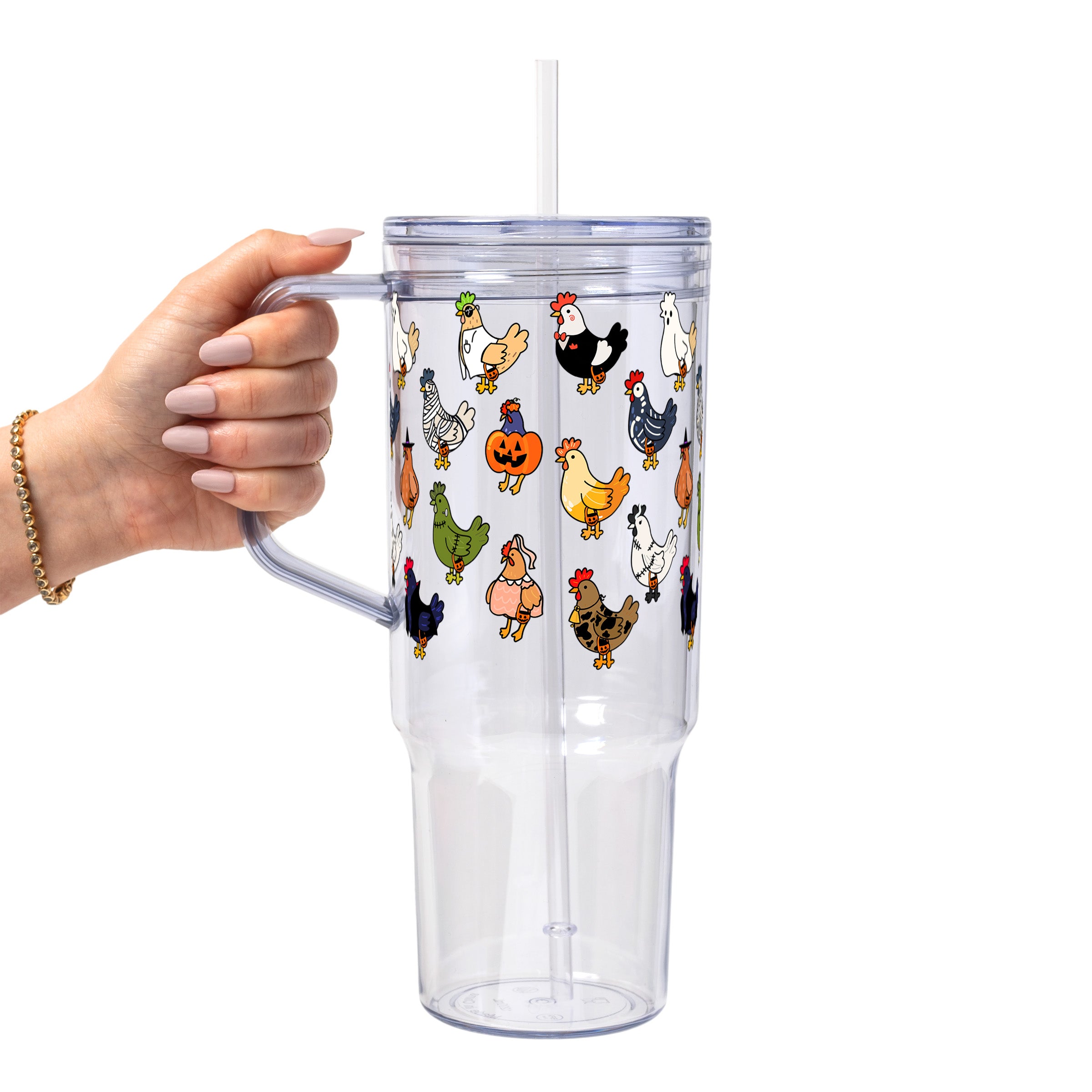 Spooky Chickens Glass Cup, Mug & Tumbler with Lid and Straw