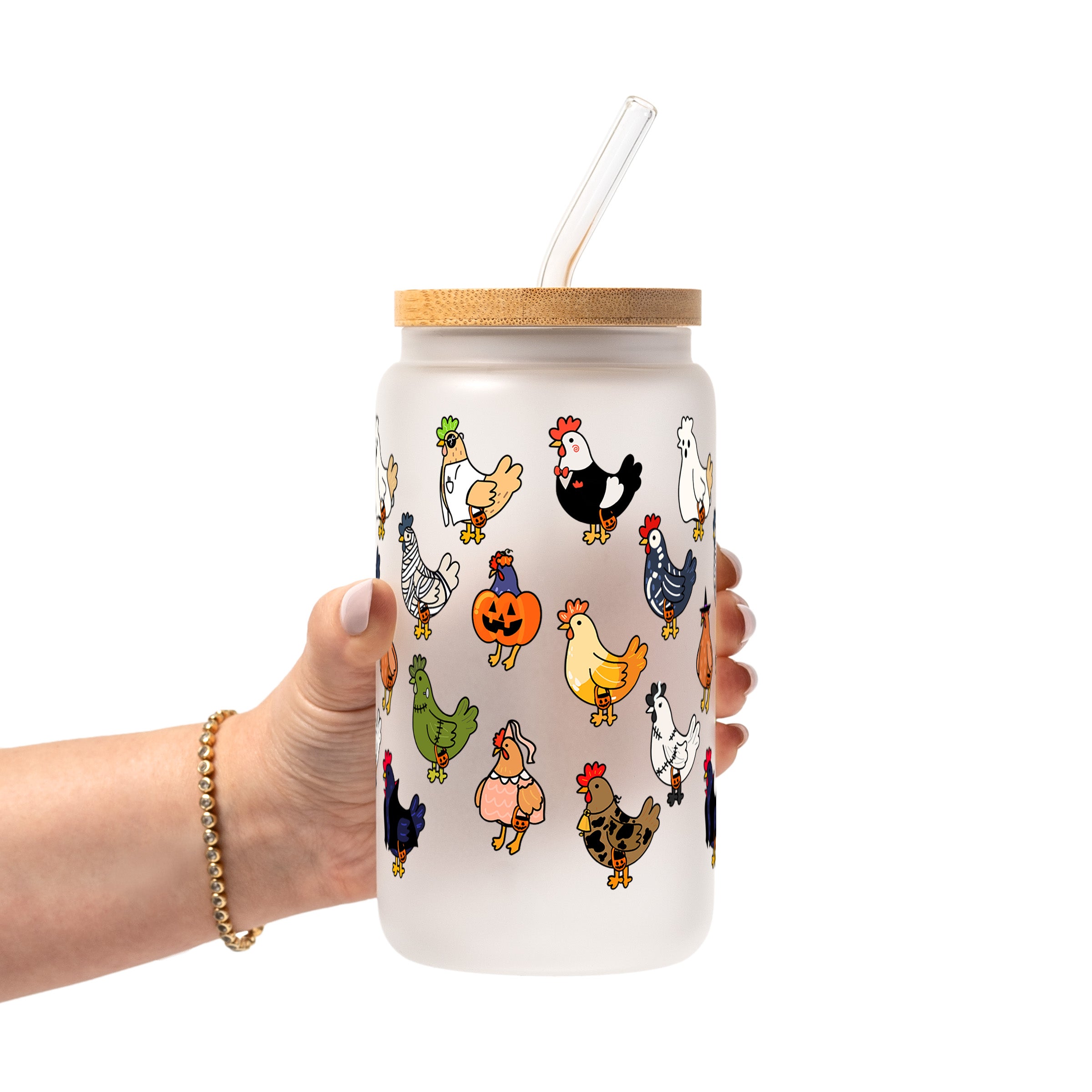 Spooky Chickens Glass Cup, Mug & Tumbler with Lid and Straw