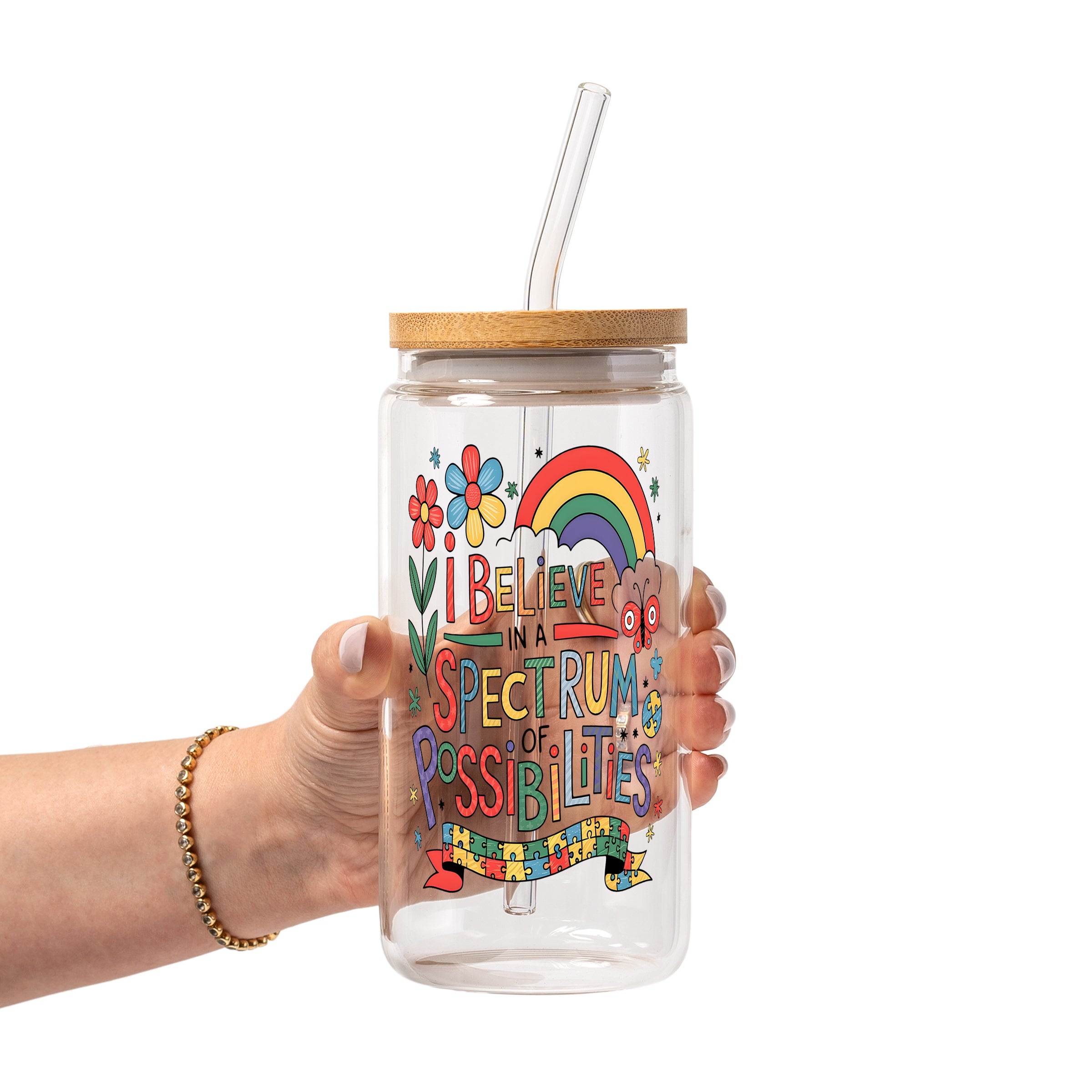 Spectrum of Possibilities Glass Cup, Mug & Tumbler with Lid and Straw