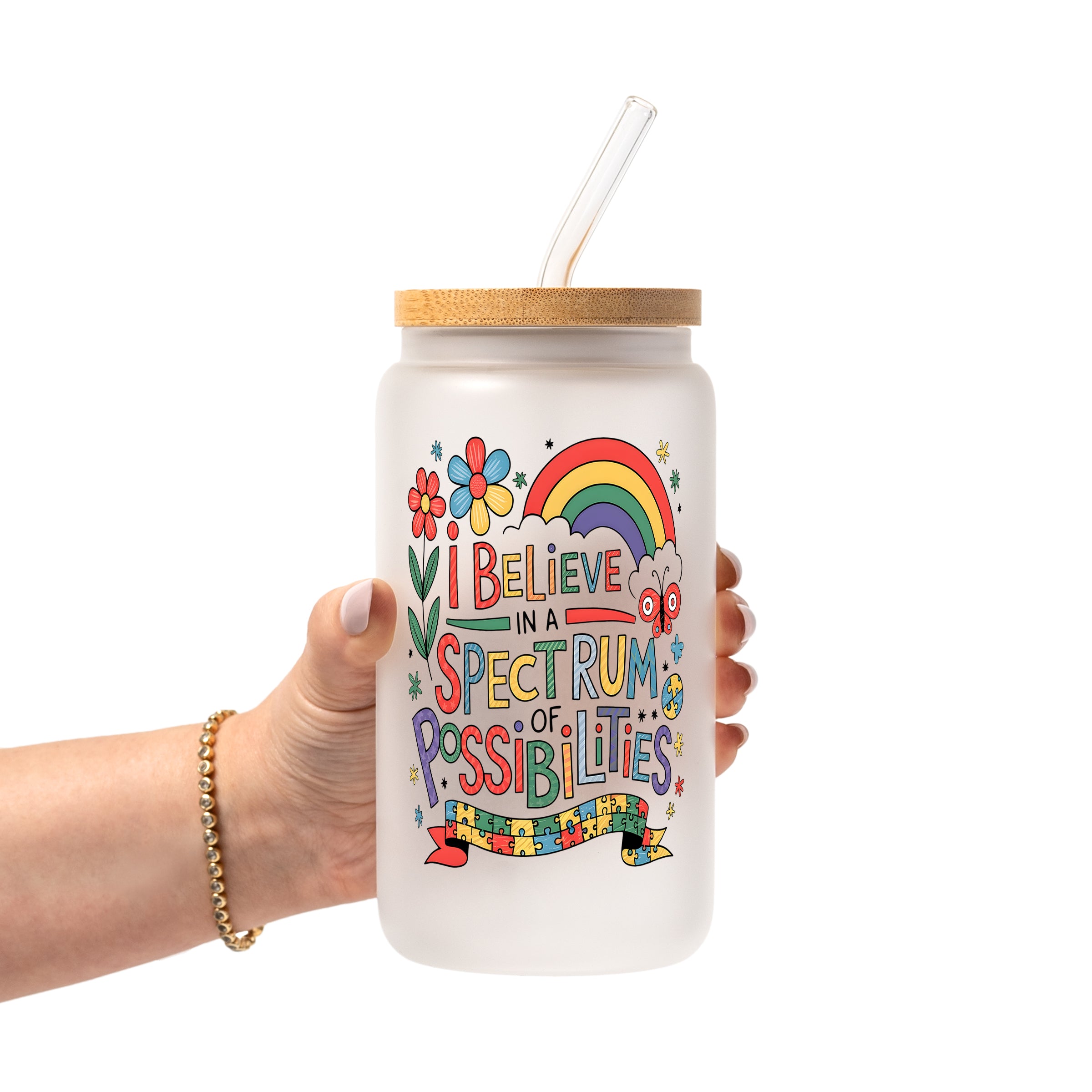 Spectrum of Possibilities Glass Cup, Mug & Tumbler with Lid and Straw