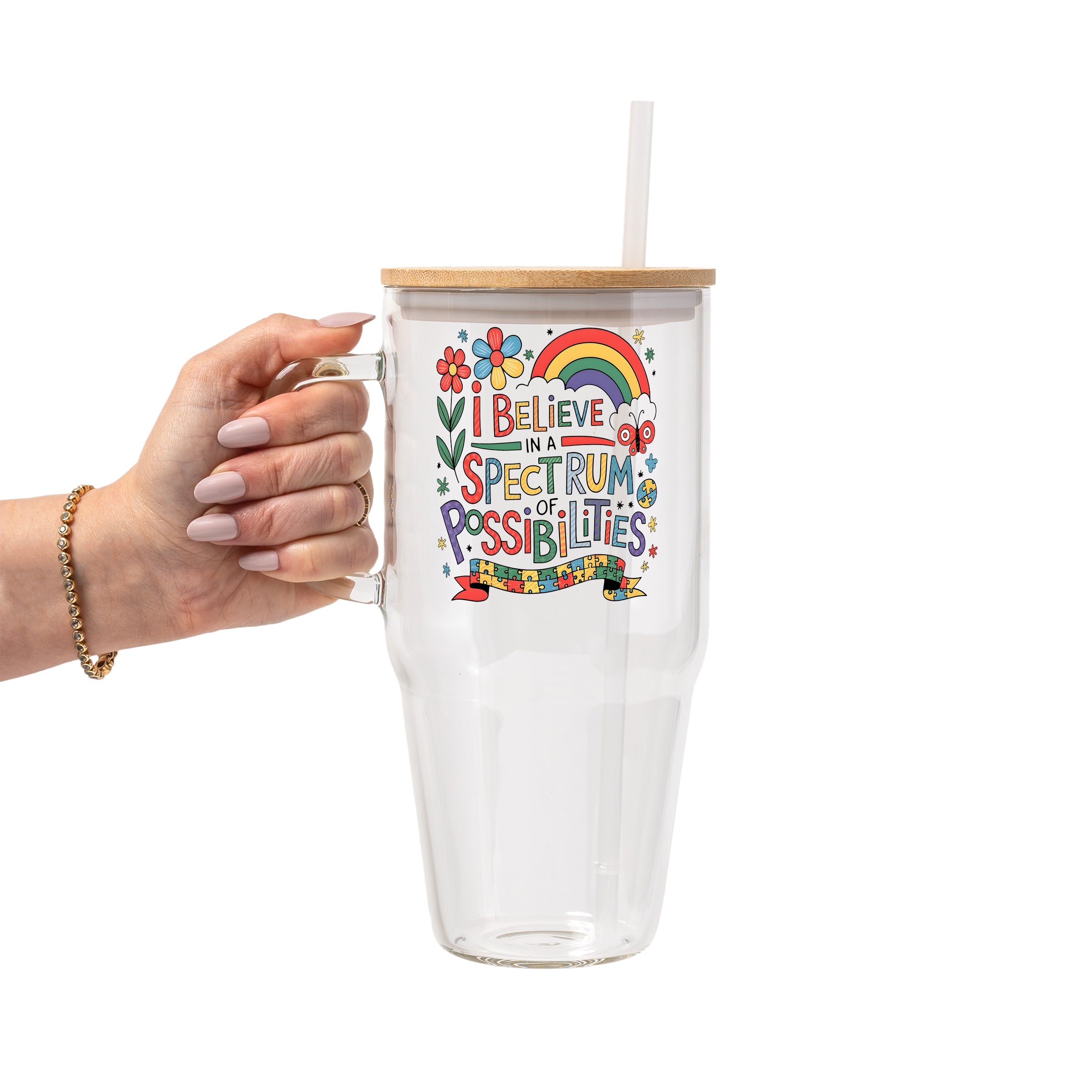 Spectrum of Possibilities Glass Cup, Mug & Tumbler with Lid and Straw