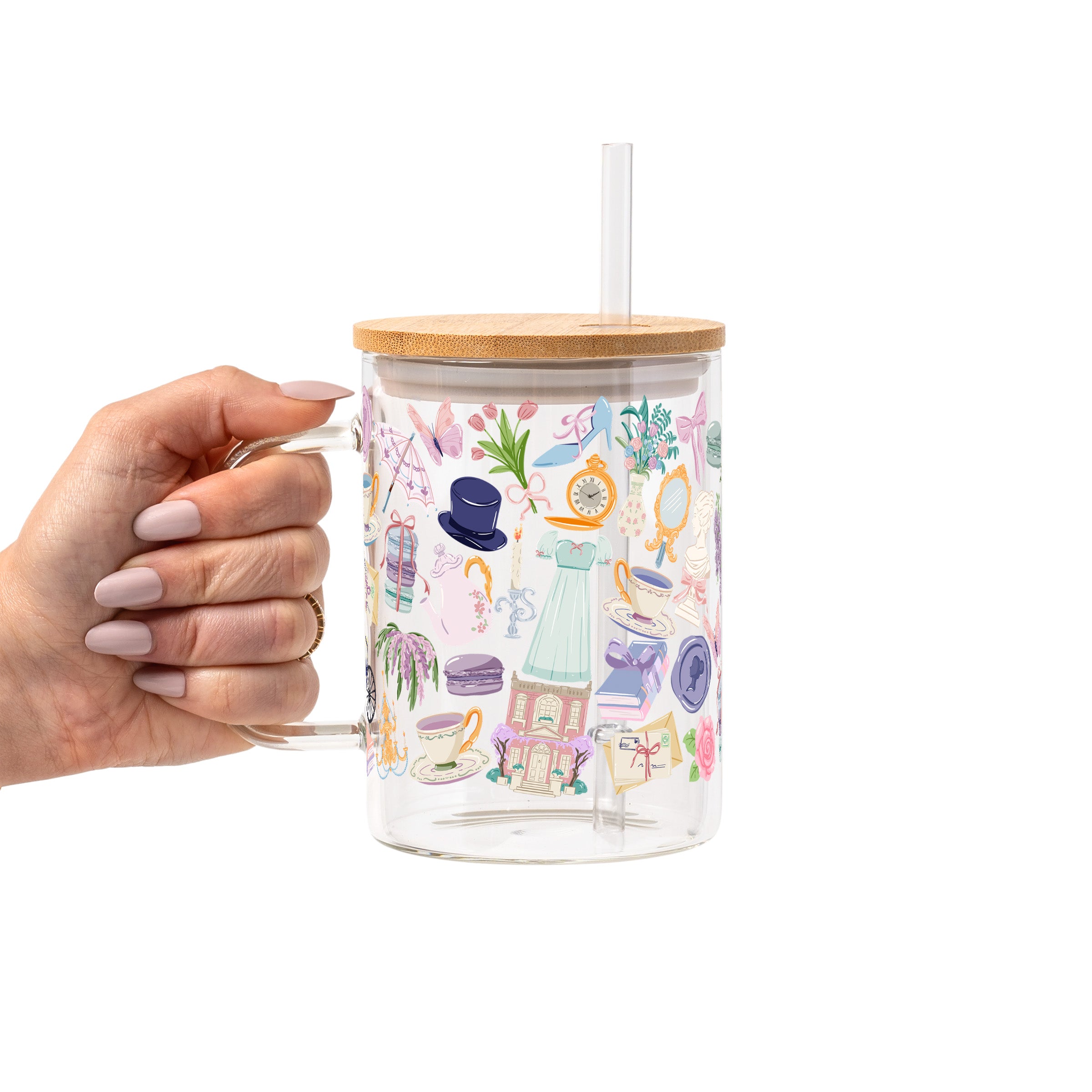 Regency Book Girl Glass Cup, Mug & Tumbler with Lid and Straw