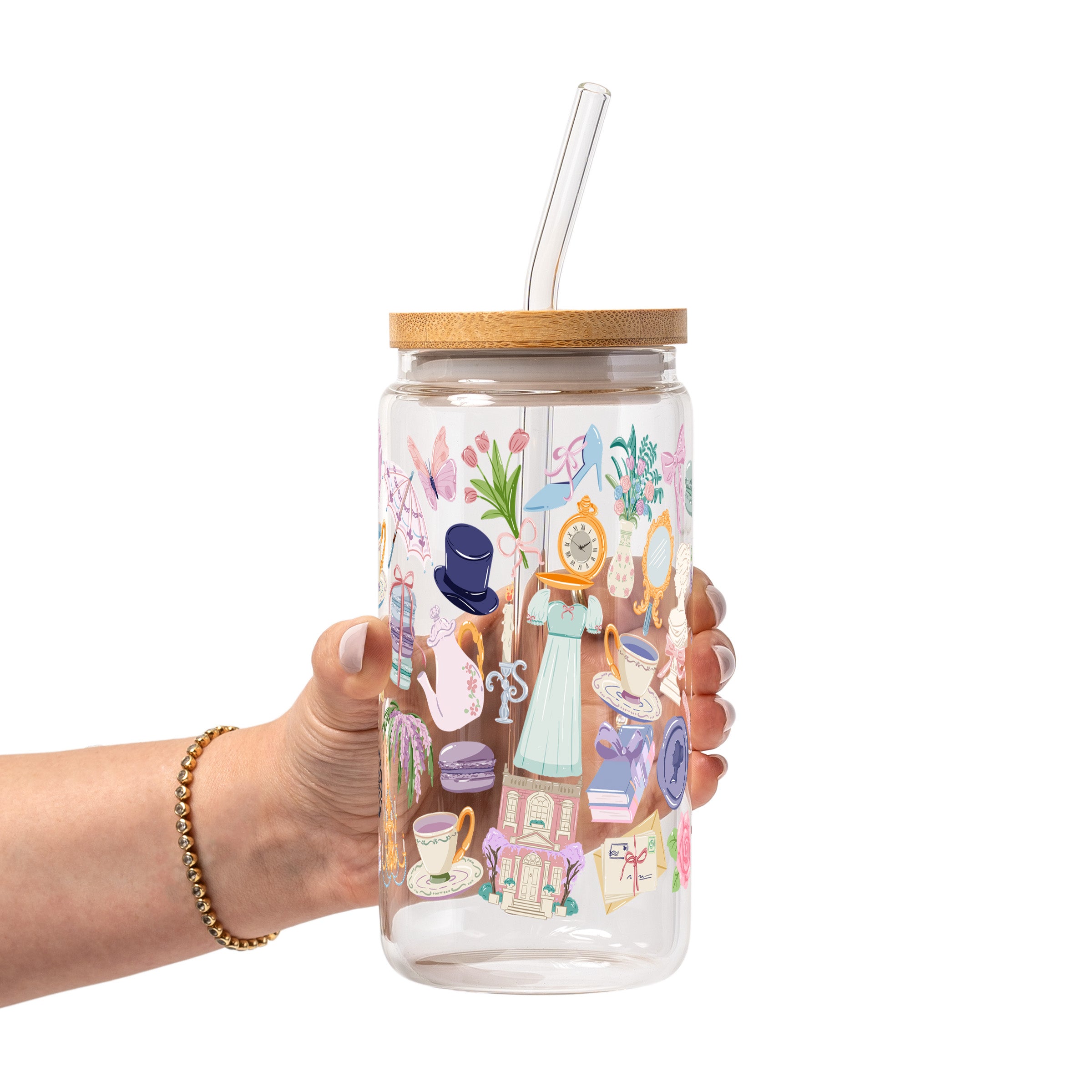 Regency Book Girl Glass Cup, Mug & Tumbler with Lid and Straw