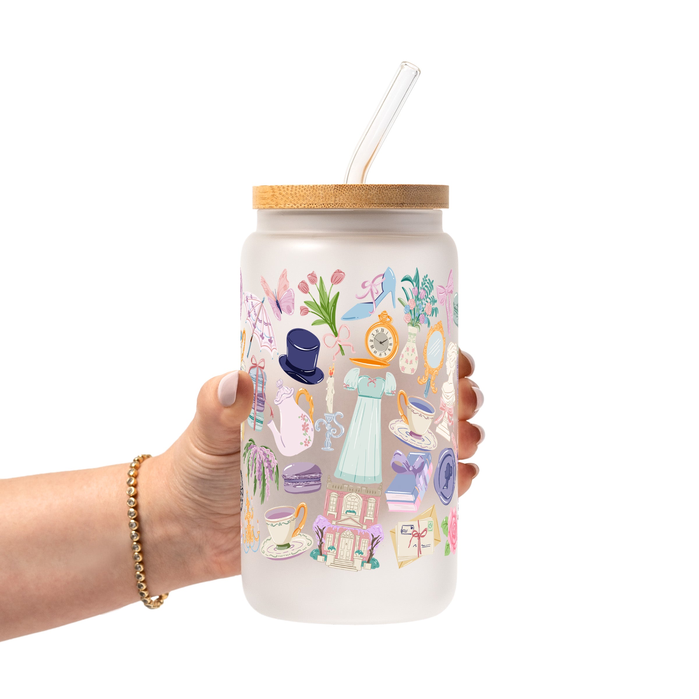 Regency Book Girl Glass Cup, Mug & Tumbler with Lid and Straw