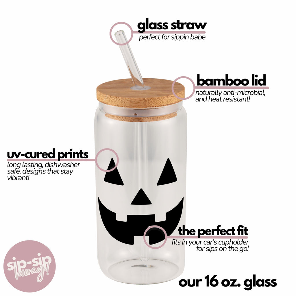 Jack-O-Lantern Glass Cup, Mug & Tumbler with Lid and Straw
