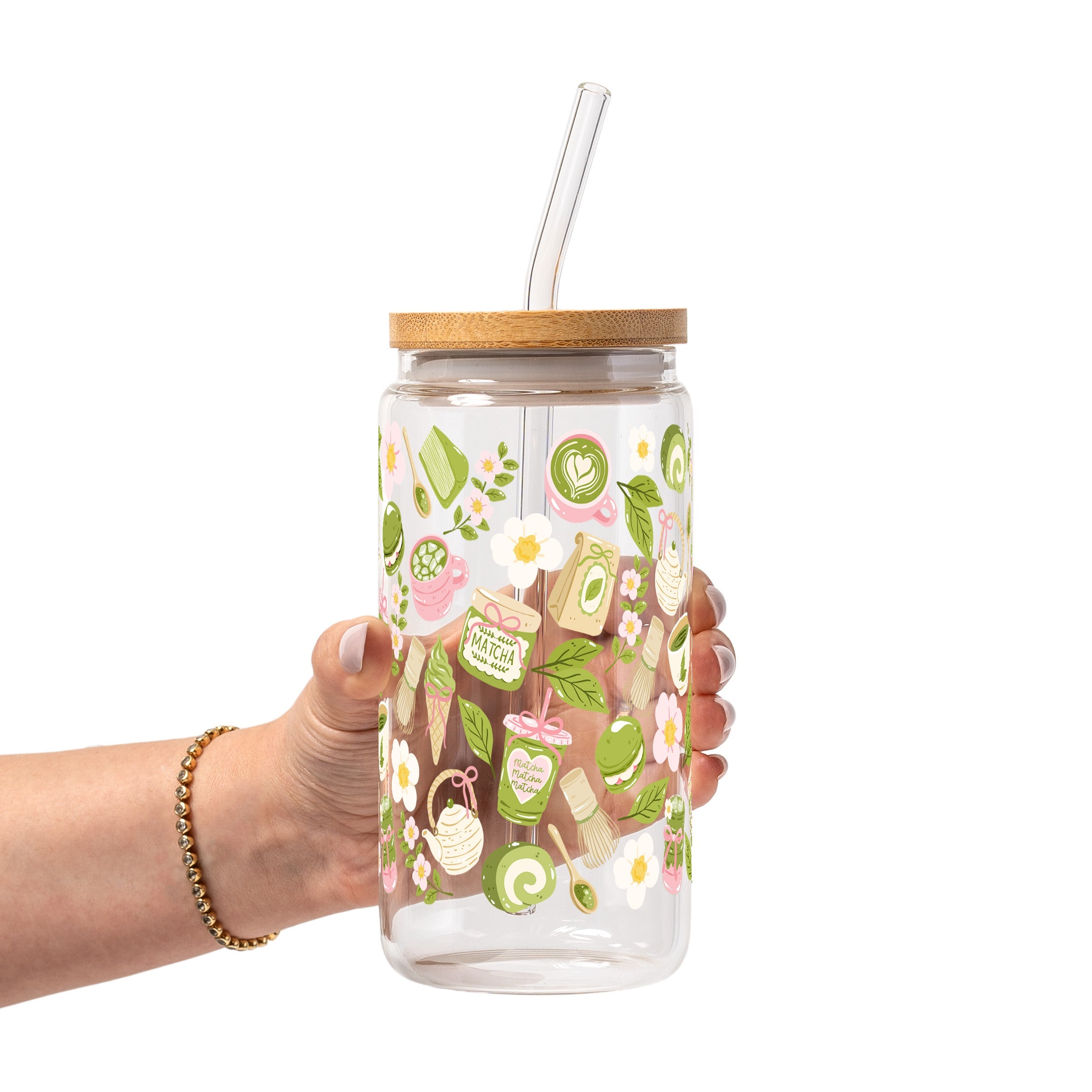 Matcha Moments Glass Cup, Mug & Tumbler with Lid and Straw