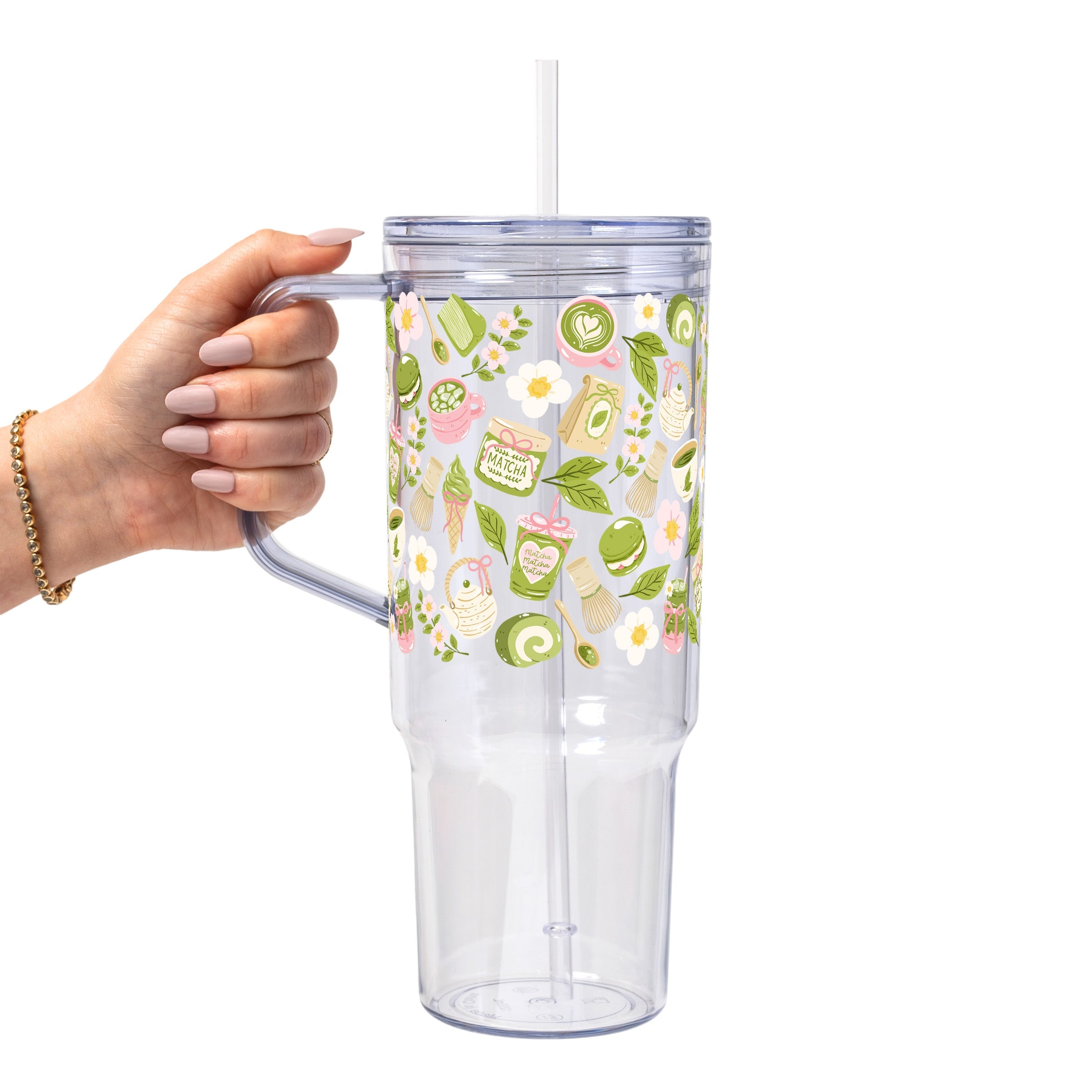 Matcha Moments Glass Cup, Mug & Tumbler with Lid and Straw