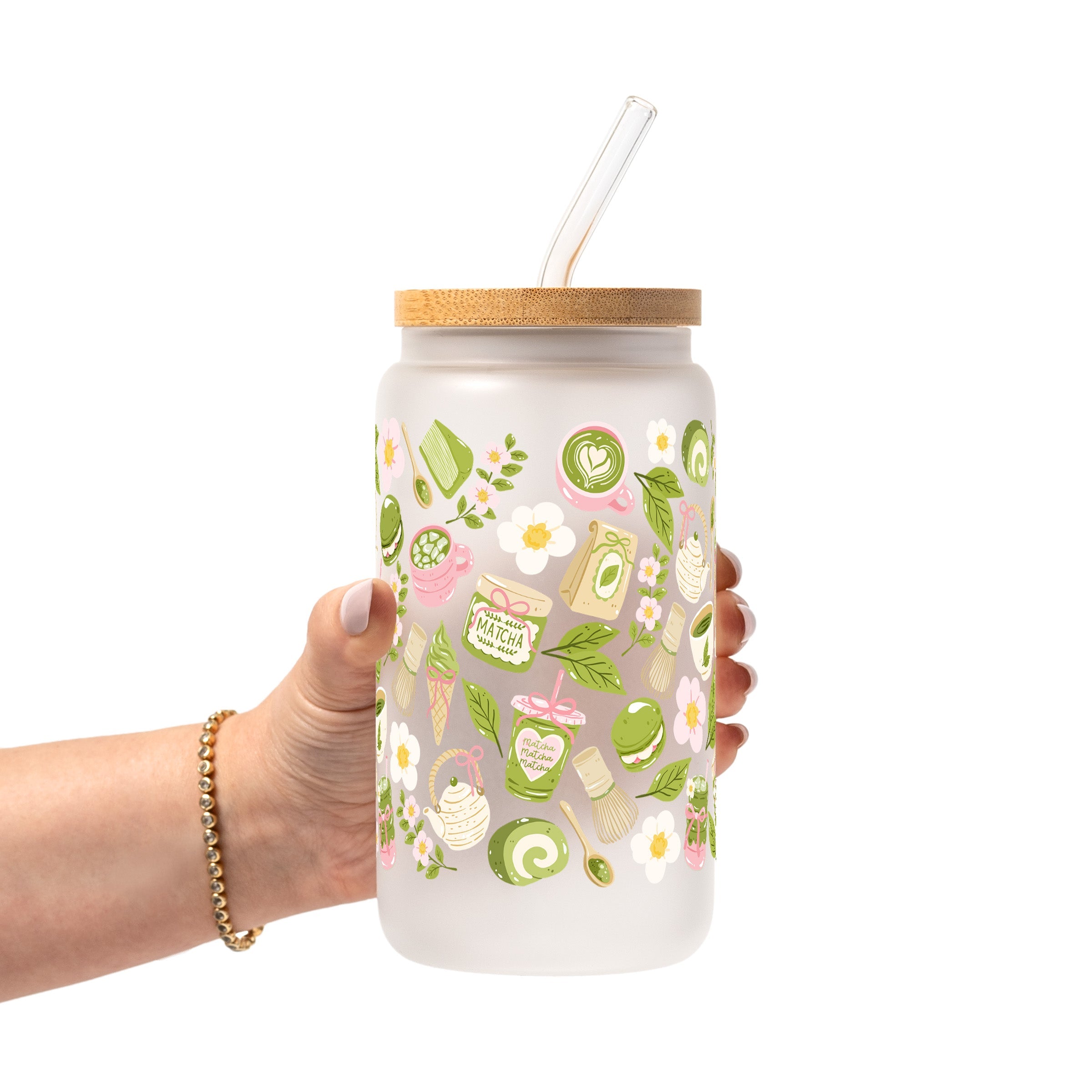 Matcha Moments Glass Cup, Mug & Tumbler with Lid and Straw