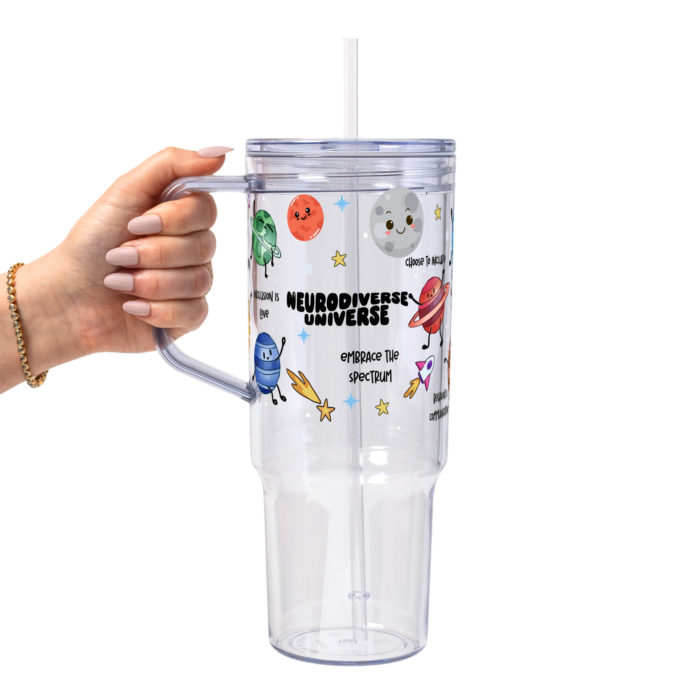Neurodiverse Universe Glass Cup, Mug & Tumbler with Lid and Straw