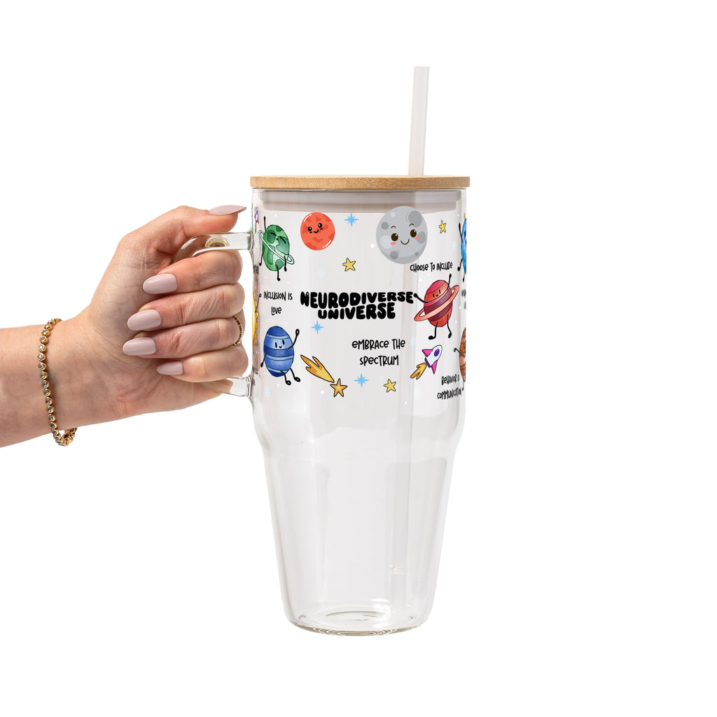 Neurodiverse Universe Glass Cup, Mug & Tumbler with Lid and Straw
