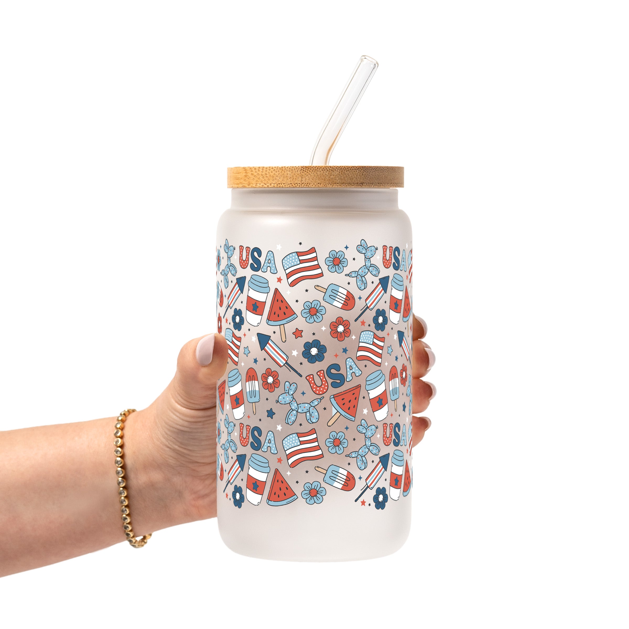 Patriotic Summer Vibes Glass Cup, Mug & Tumbler with Lid and Straw