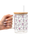 Floral Pickleball Glass Cup, Mug & Tumbler with Lid and Straw