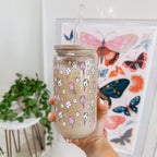 Floral Pickleball Glass Cup, Mug & Tumbler with Lid and Straw
