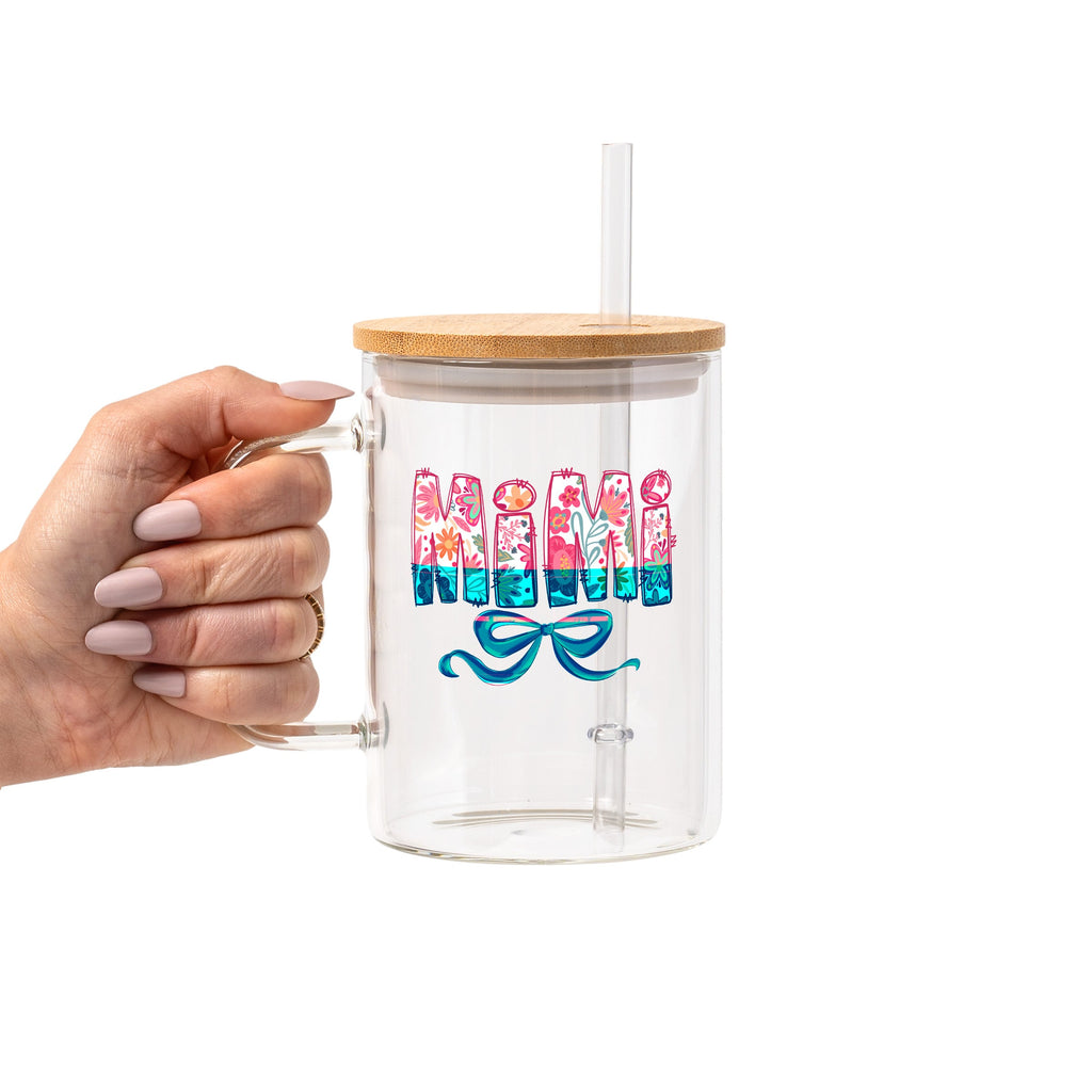 Pink Mimi, Gigi, Or Nana Glass Cup, Mug & Tumbler with Lid and Straw