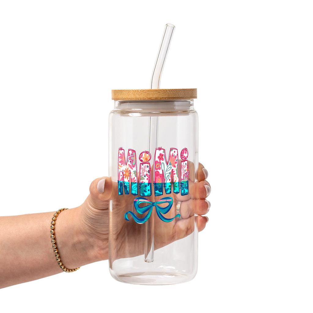 Pink Mimi, Gigi, Or Nana Glass Cup, Mug & Tumbler with Lid and Straw