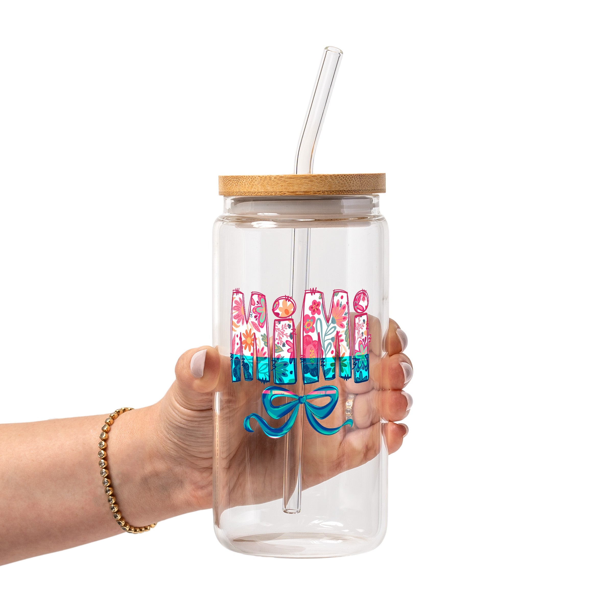 Pink Mimi, Gigi, Or Nana Glass Cup, Mug & Tumbler with Lid and Straw