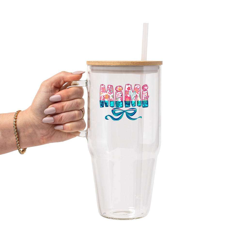 Pink Mimi, Gigi, Or Nana Glass Cup, Mug & Tumbler with Lid and Straw