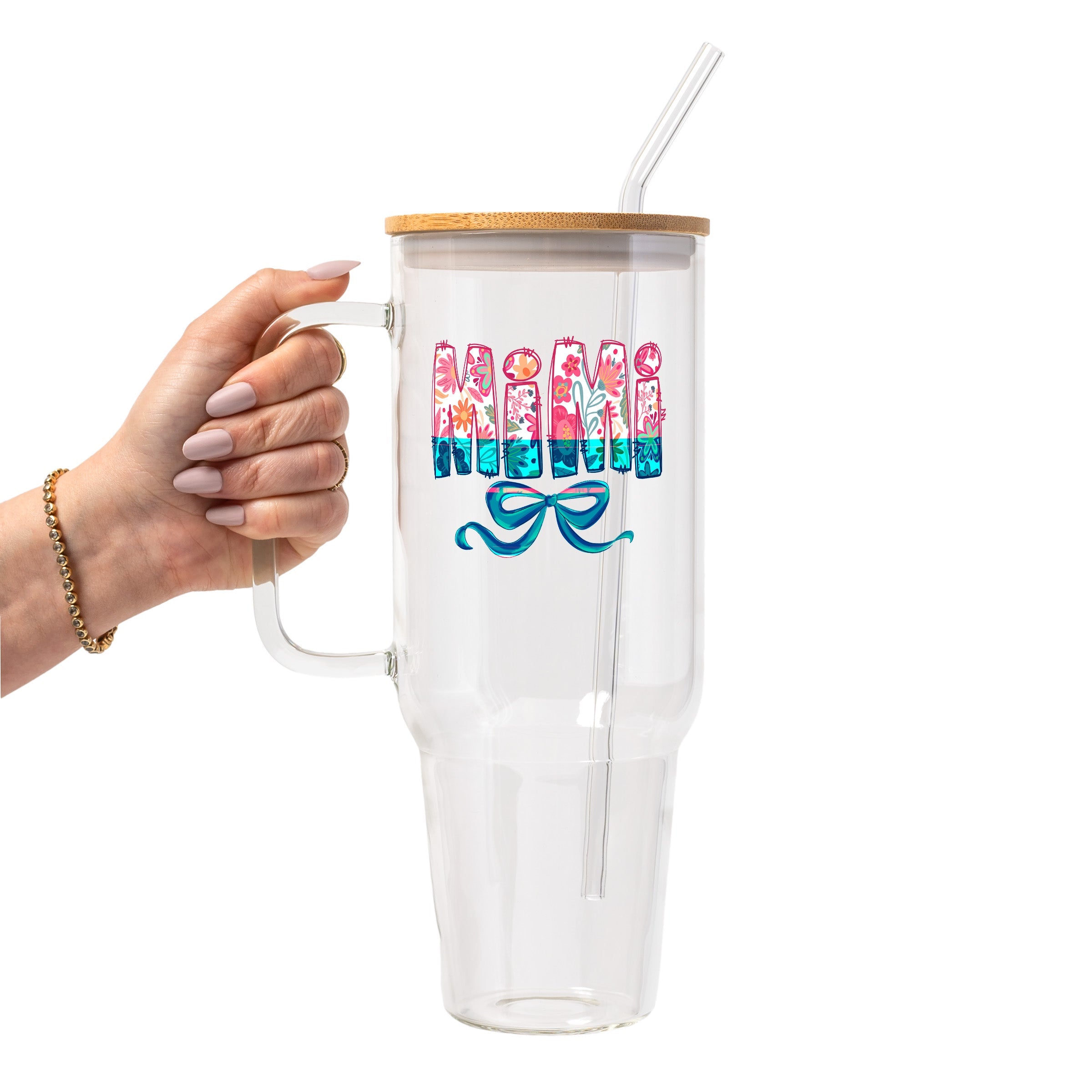 Pink Mimi, Gigi, Or Nana Glass Cup, Mug & Tumbler with Lid and Straw