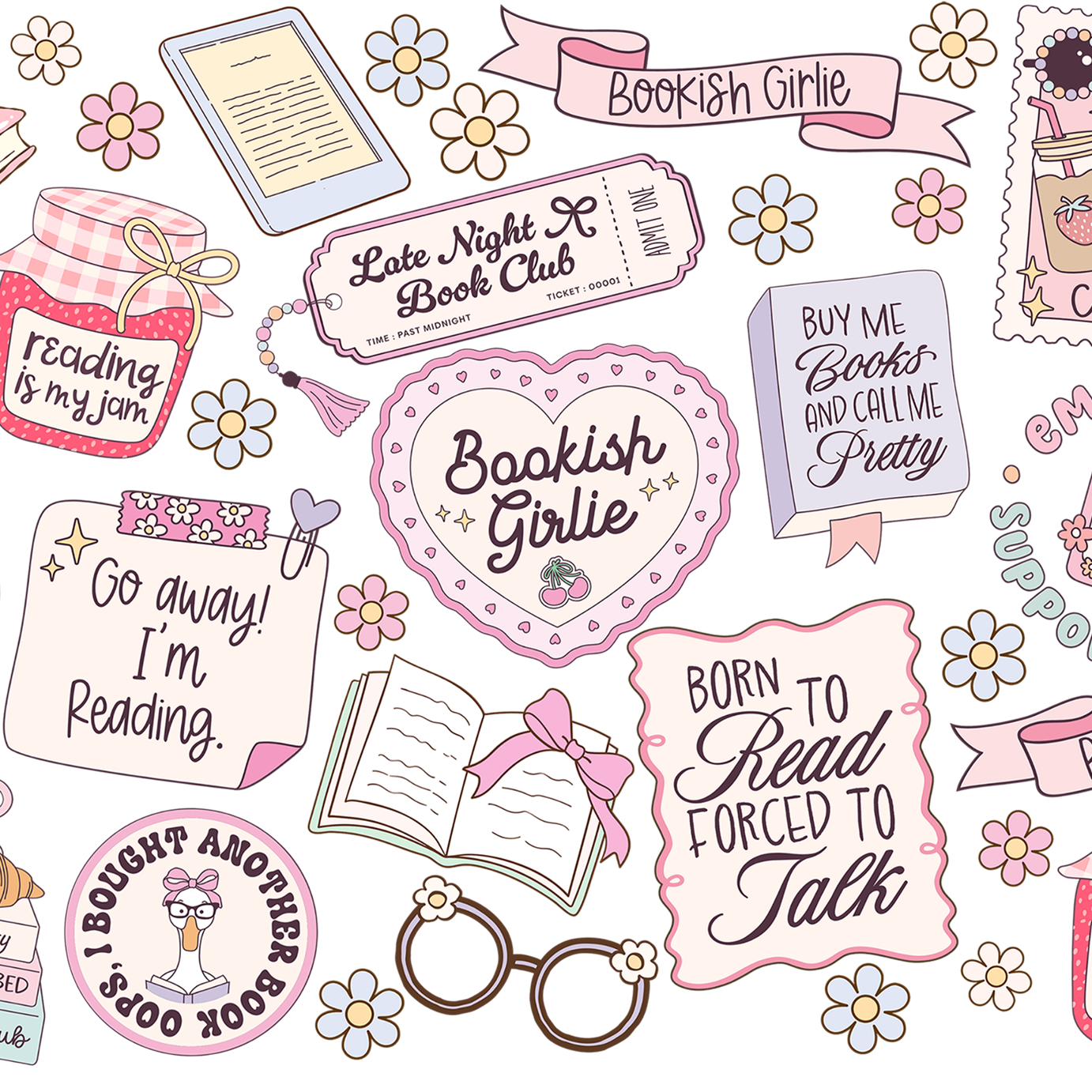 Bookish Girly Glass Cup, Mug & Tumbler with Lid and Straw
