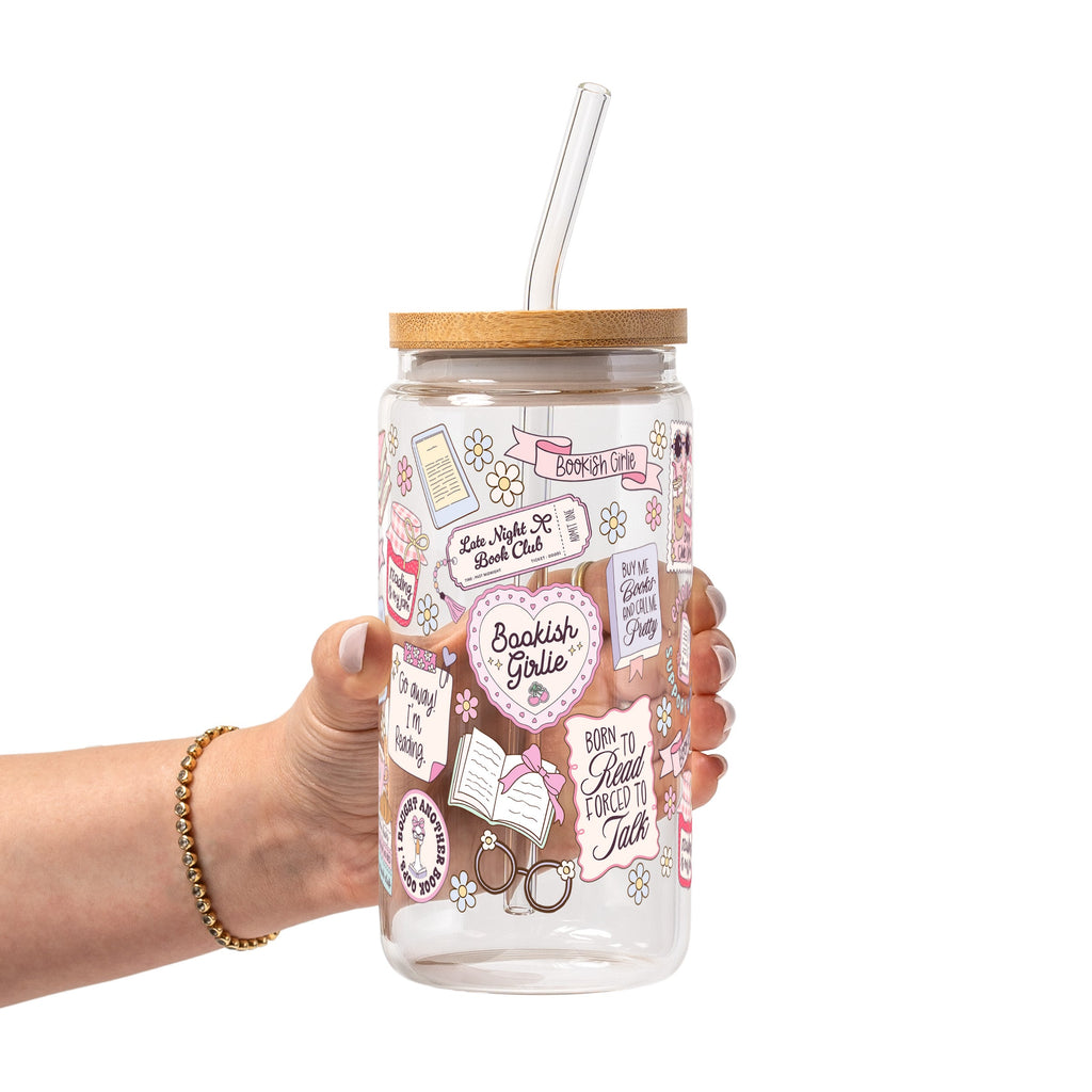 Bookish Girly Glass Cup, Mug & Tumbler with Lid and Straw