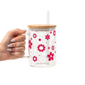 Red Daisy Glass Cup, Mug & Tumbler with Lid and Straw