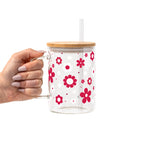 Red Daisy Glass Cup, Mug & Tumbler with Lid and Straw