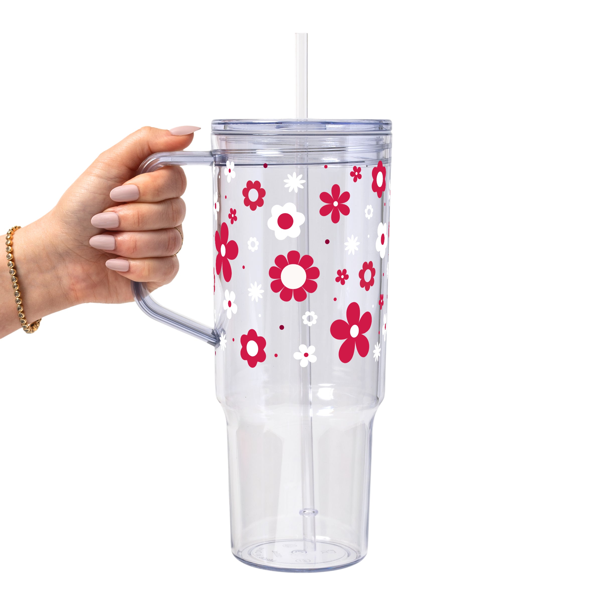 Red Daisy Glass Cup, Mug & Tumbler with Lid and Straw