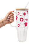 Red Daisy Glass Cup, Mug & Tumbler with Lid and Straw
