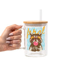 Retro Feral Raccoon Glass Cup, Mug & Tumbler with Lid and Straw