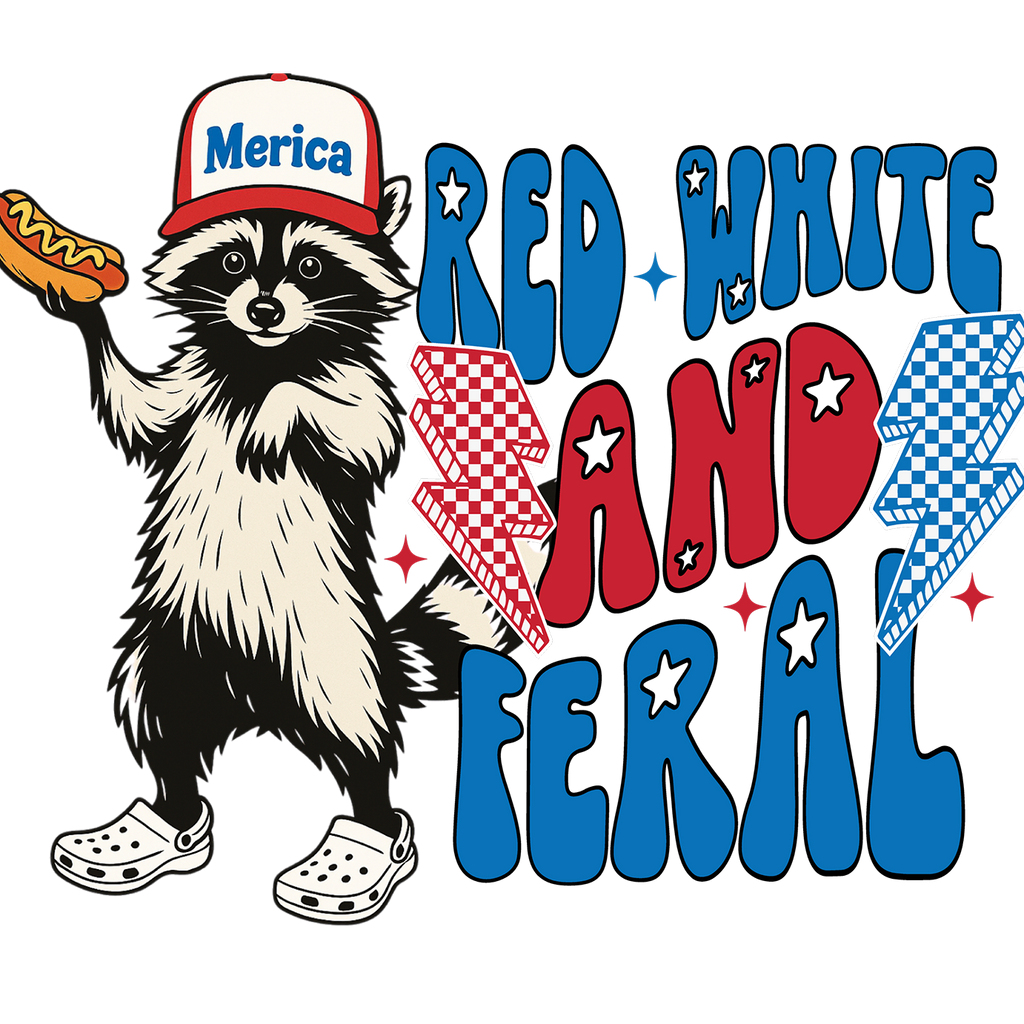 Red White and Feral Hot Dog Patriotic Raccoon Glass Cup, Mug & Tumbler with Lid and Straw
