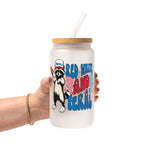 Red White and Feral Hot Dog Patriotic Raccoon Glass Cup, Mug & Tumbler with Lid and Straw