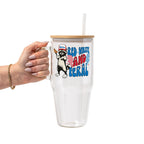 Red White and Feral Hot Dog Patriotic Raccoon Glass Cup, Mug & Tumbler with Lid and Straw