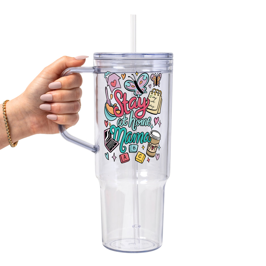 Stay At Home Mama Glass Cup, Mug & Tumbler with Lid and Straw
