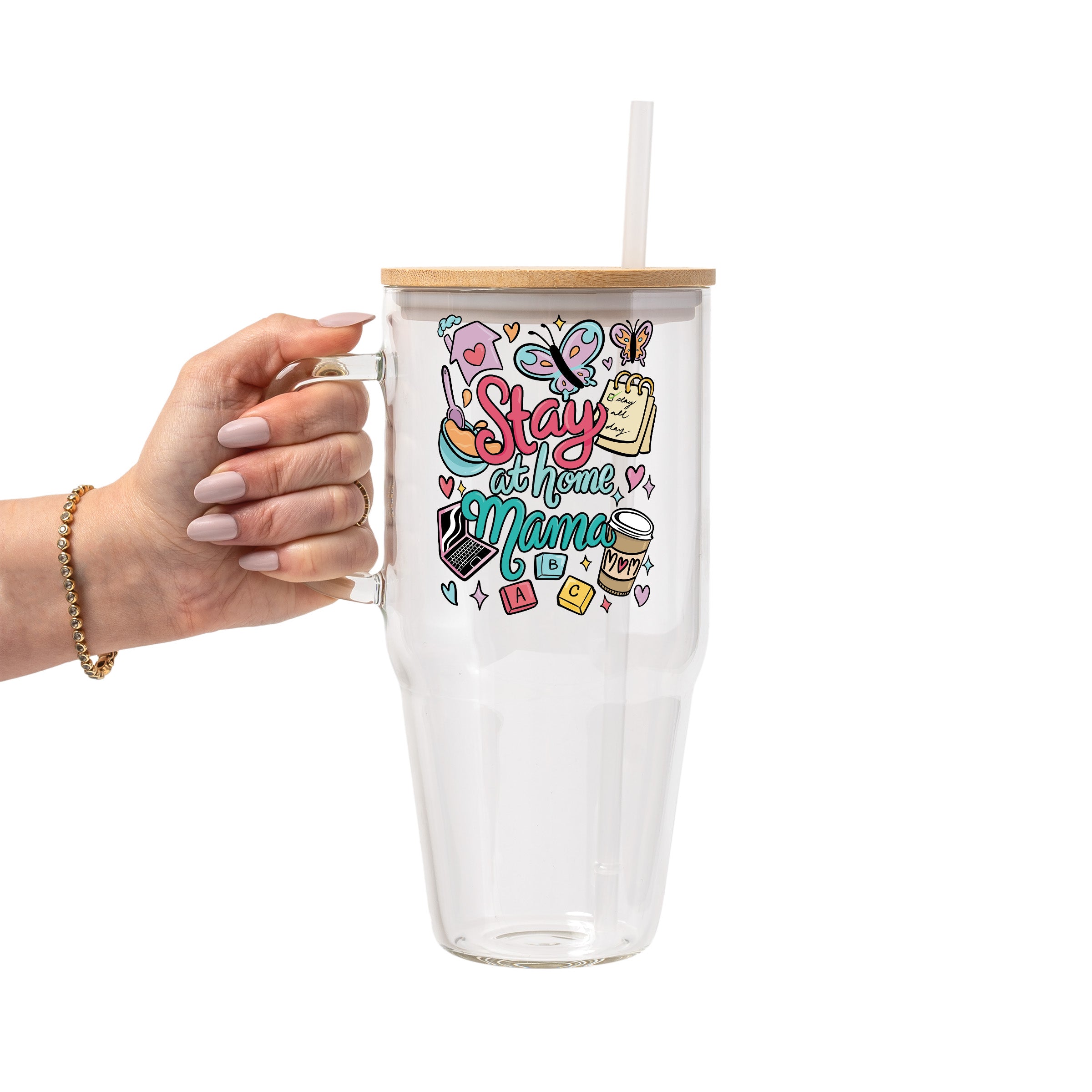 Mom Collection Glass Cup, Mug & Tumbler with Lid and Straw