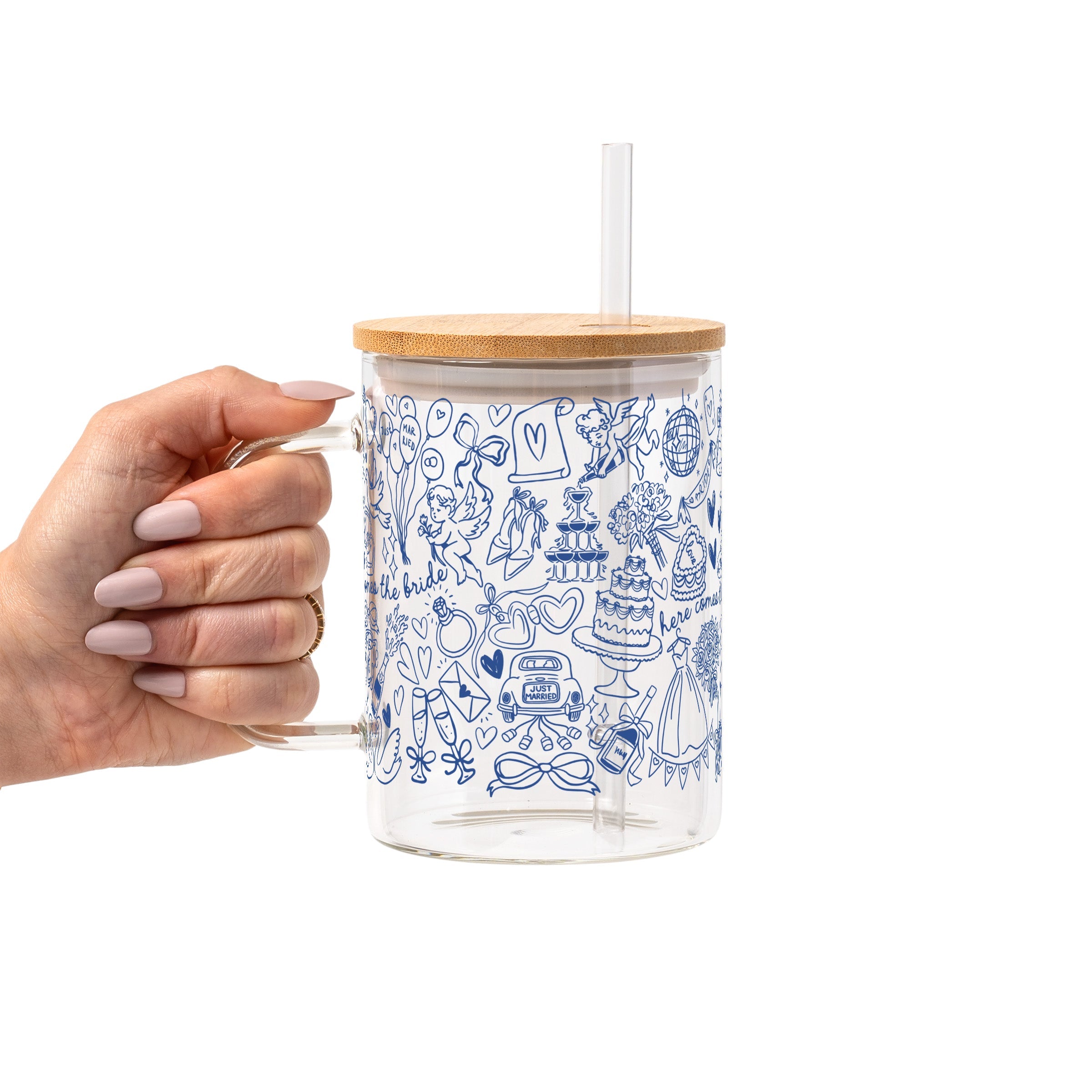 Something Blue Bridal Glass Cup, Mug & Tumbler with Lid and Straw