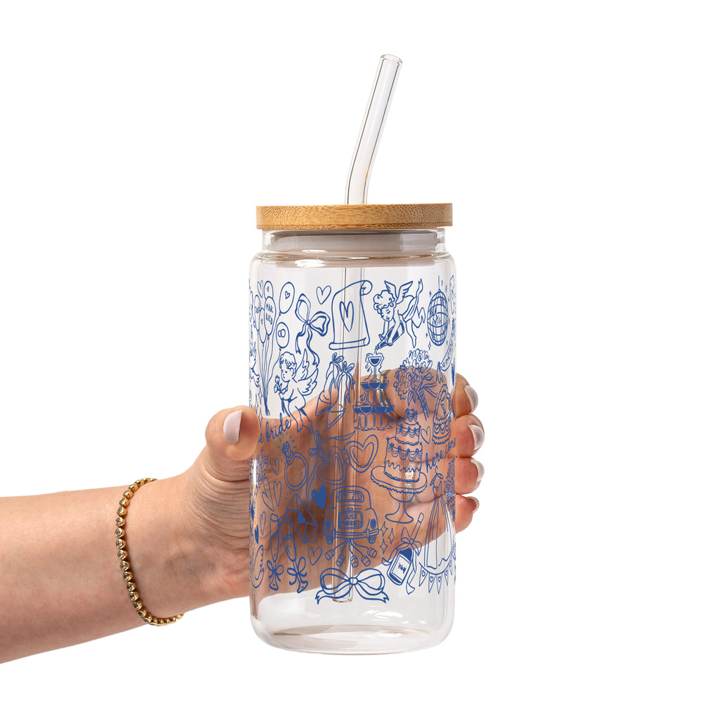 Something Blue Bridal Glass Cup, Mug & Tumbler with Lid and Straw
