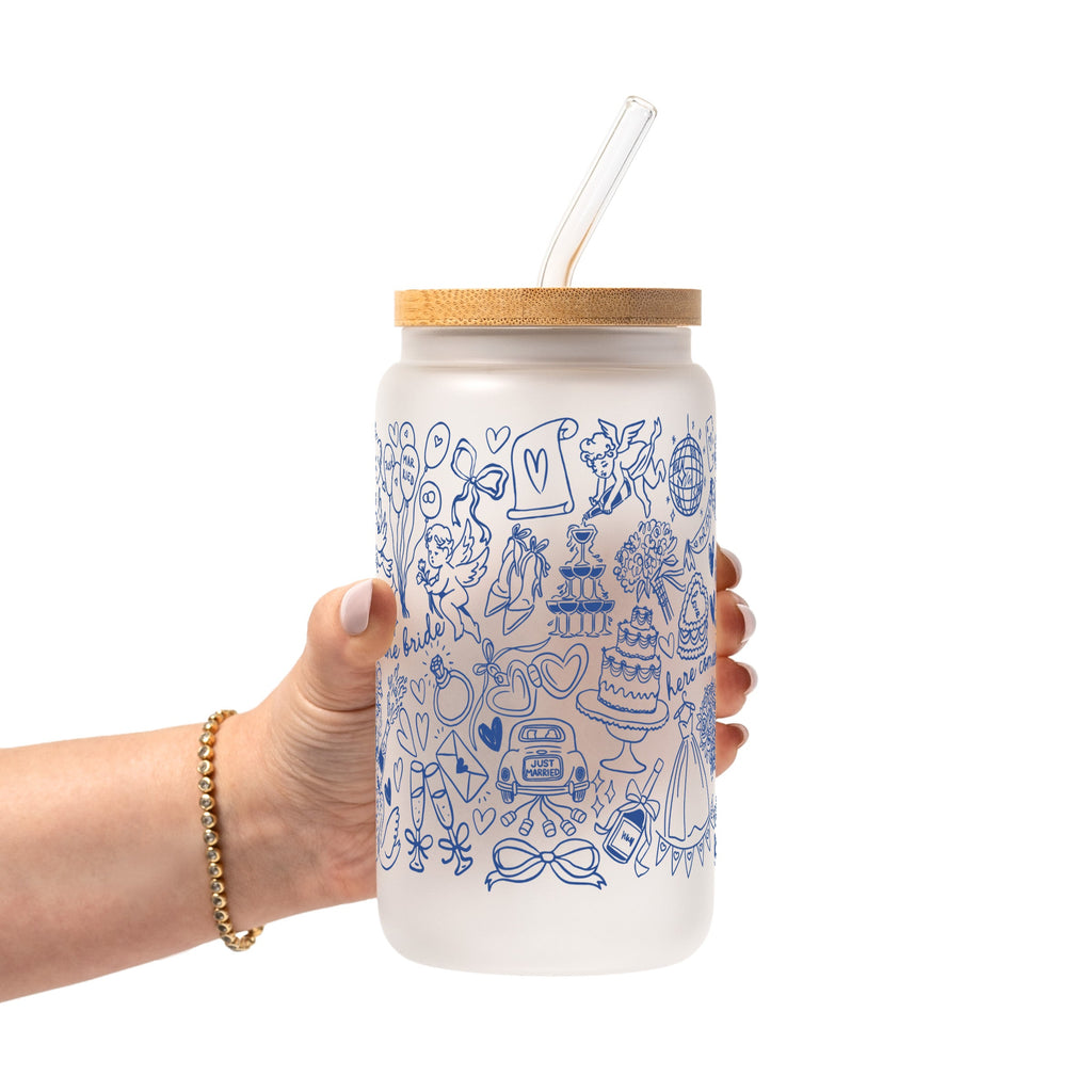 Something Blue Bridal Glass Cup, Mug & Tumbler with Lid and Straw