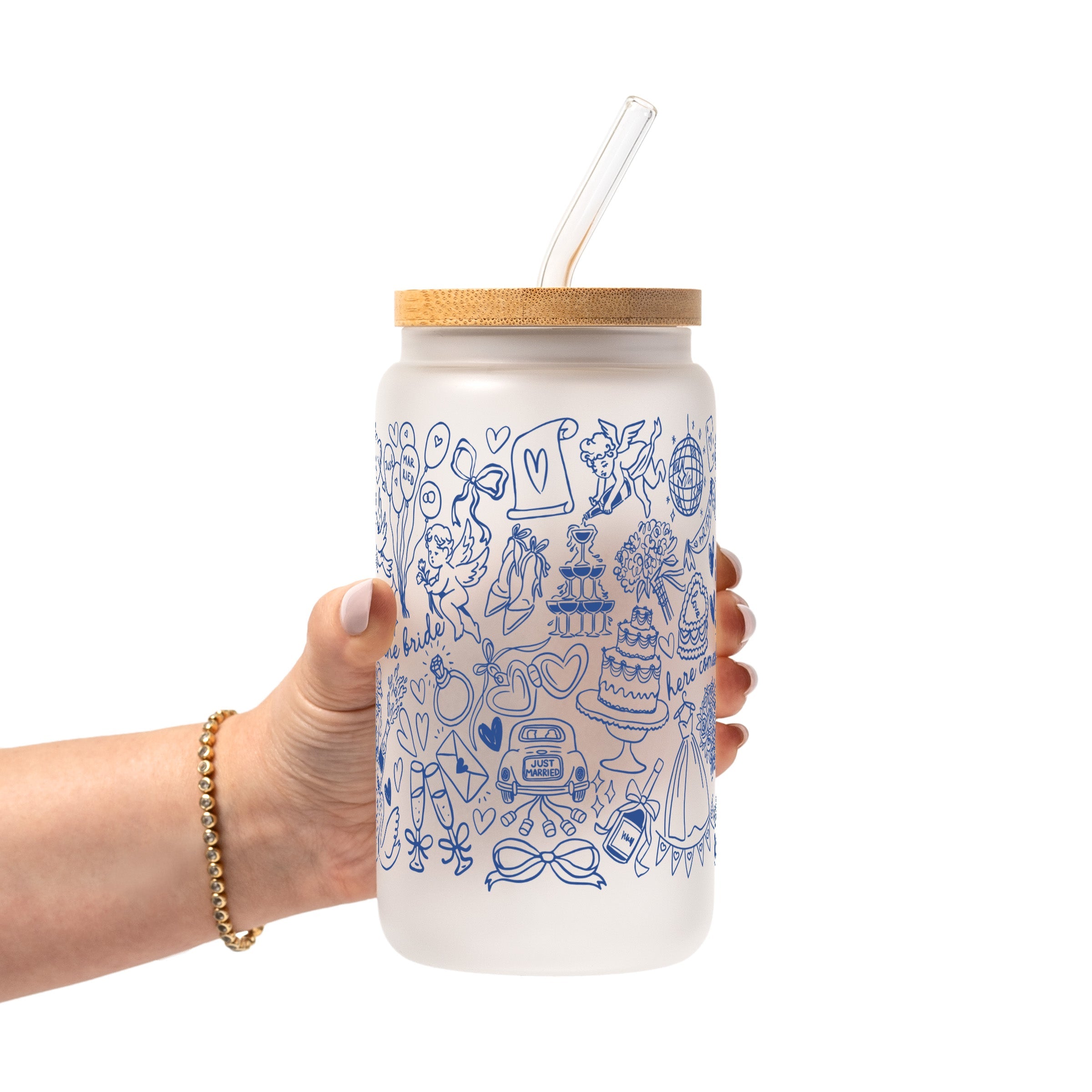 Something Blue Bridal Glass Cup, Mug & Tumbler with Lid and Straw
