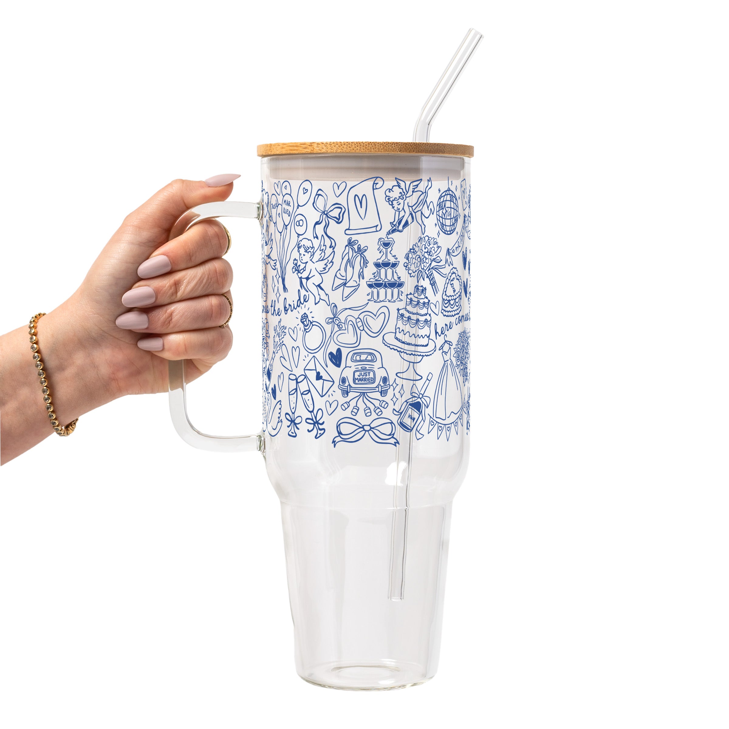 Something Blue Bridal Glass Cup, Mug & Tumbler with Lid and Straw