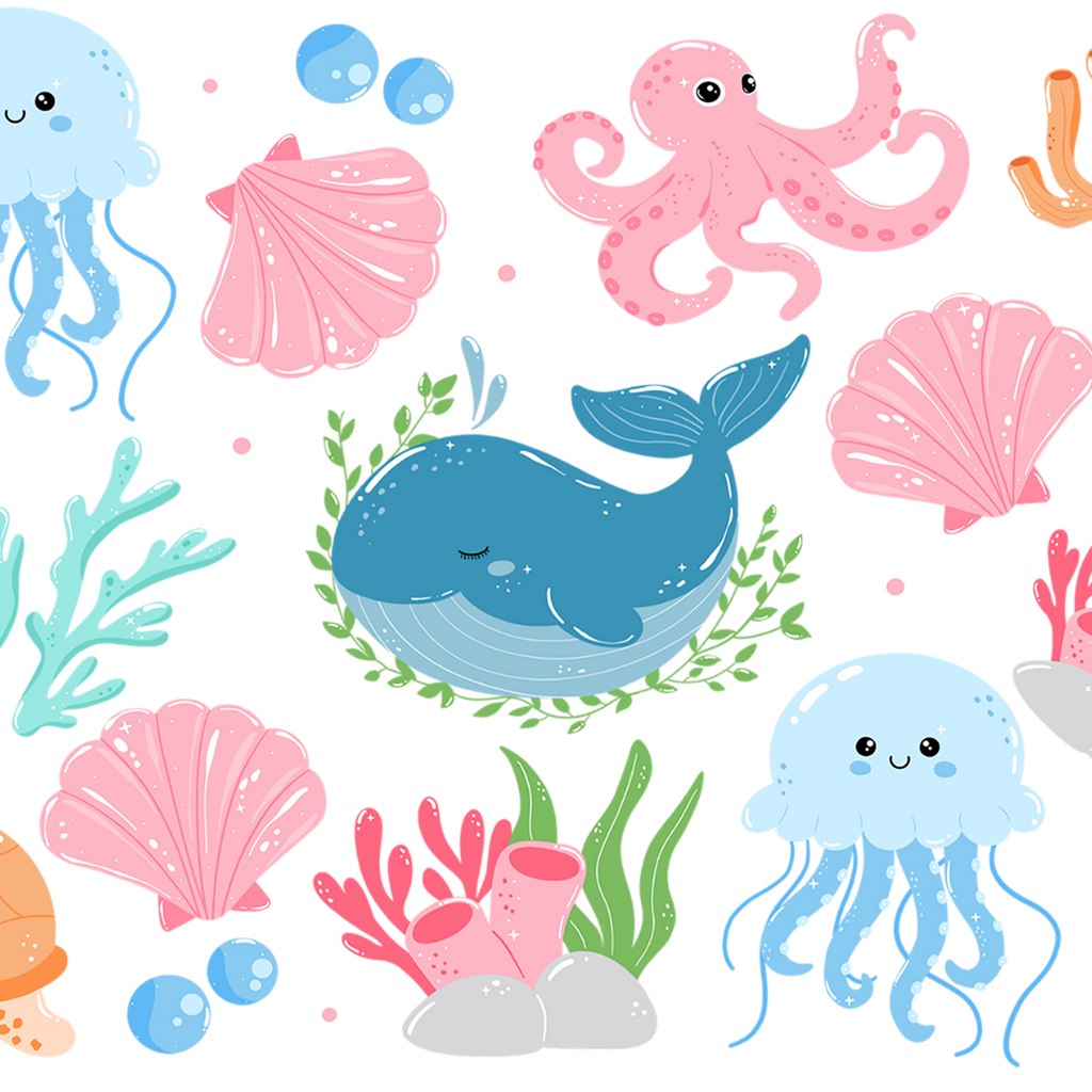Cutie Sea Creatures Glass Cup, Mug & Tumbler with Lid and Straw