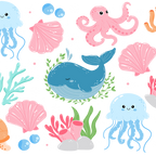 Cutie Sea Creatures Glass Cup, Mug & Tumbler with Lid and Straw