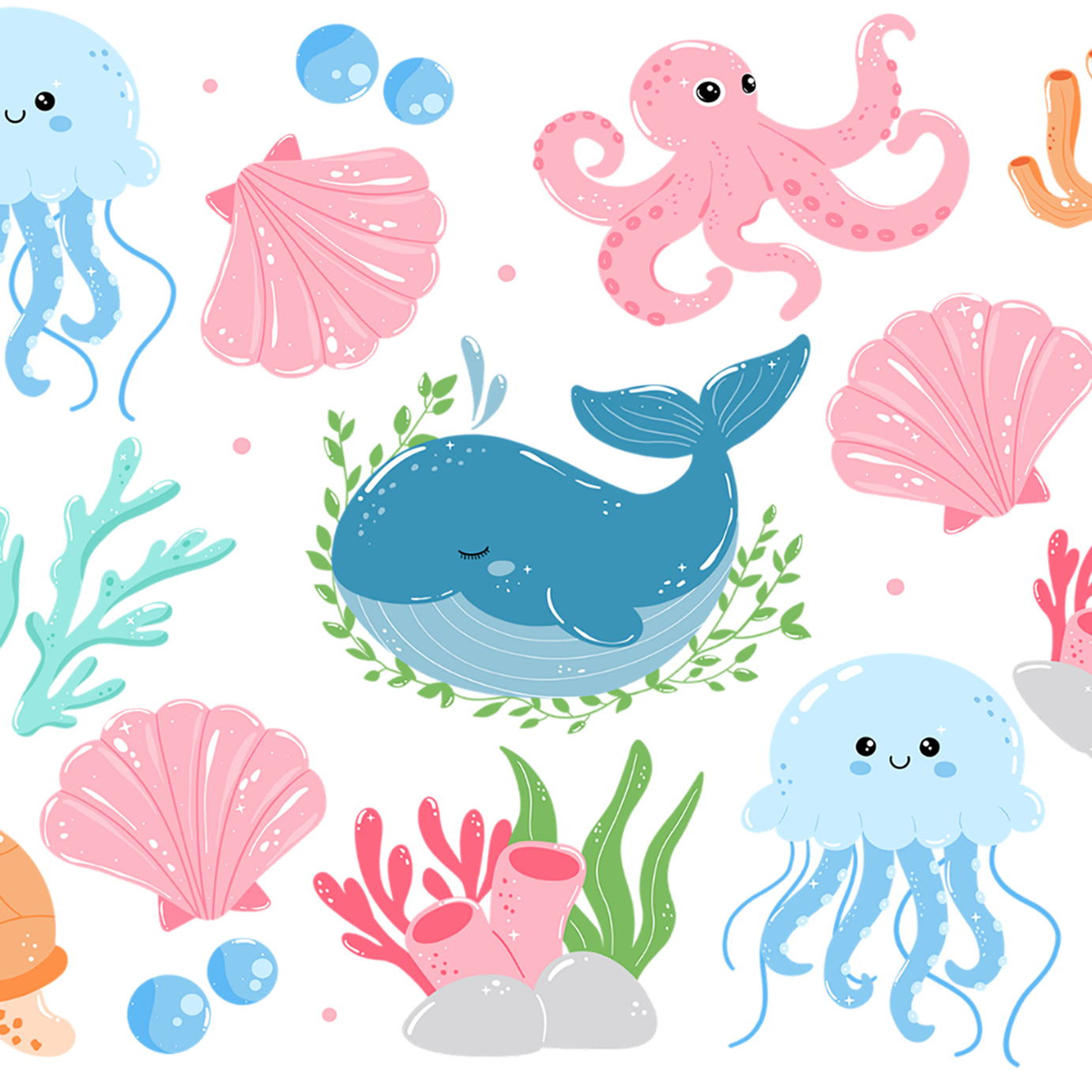 Cutie Sea Creatures Glass Cup, Mug & Tumbler with Lid and Straw