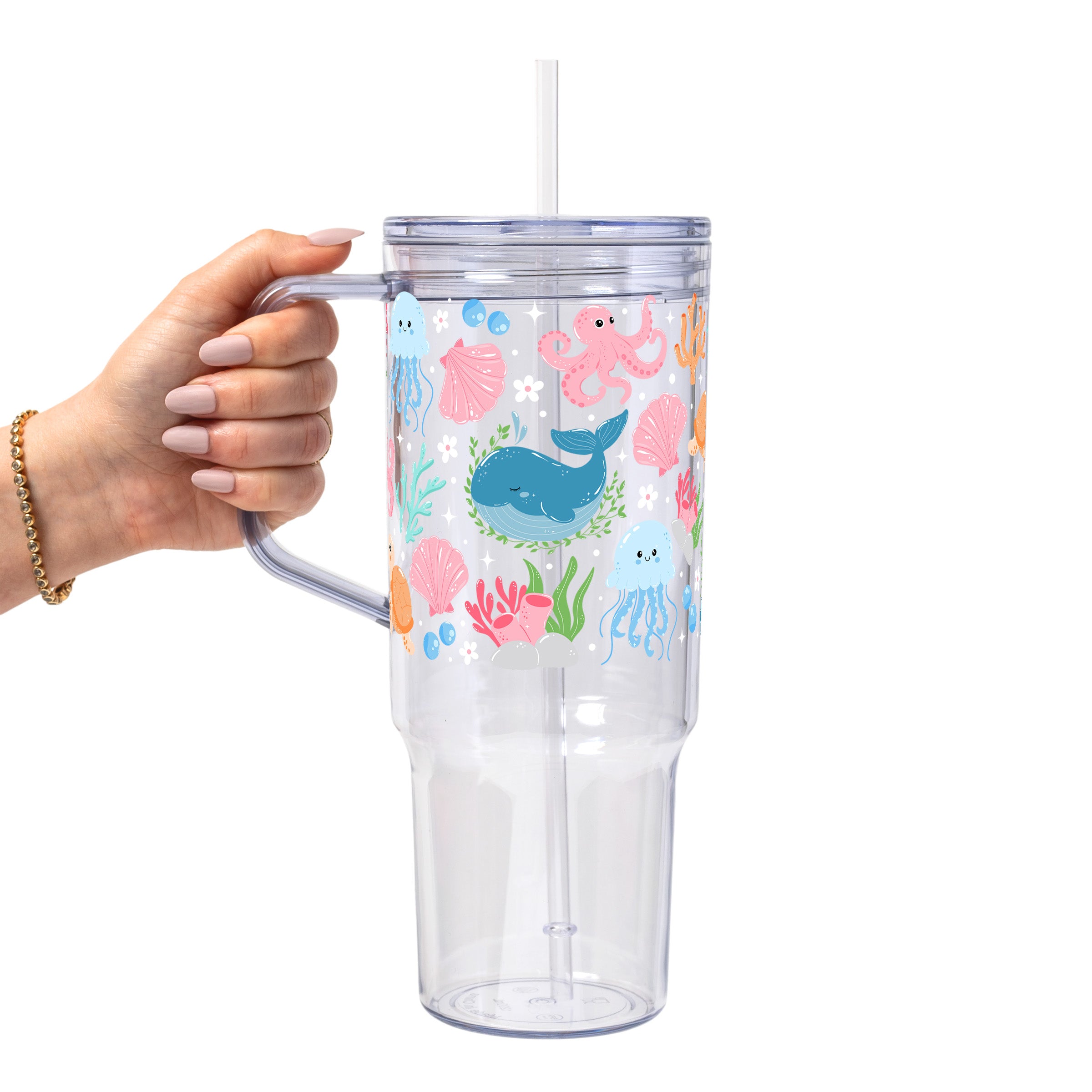 Cutie Sea Creatures Glass Cup, Mug & Tumbler with Lid and Straw
