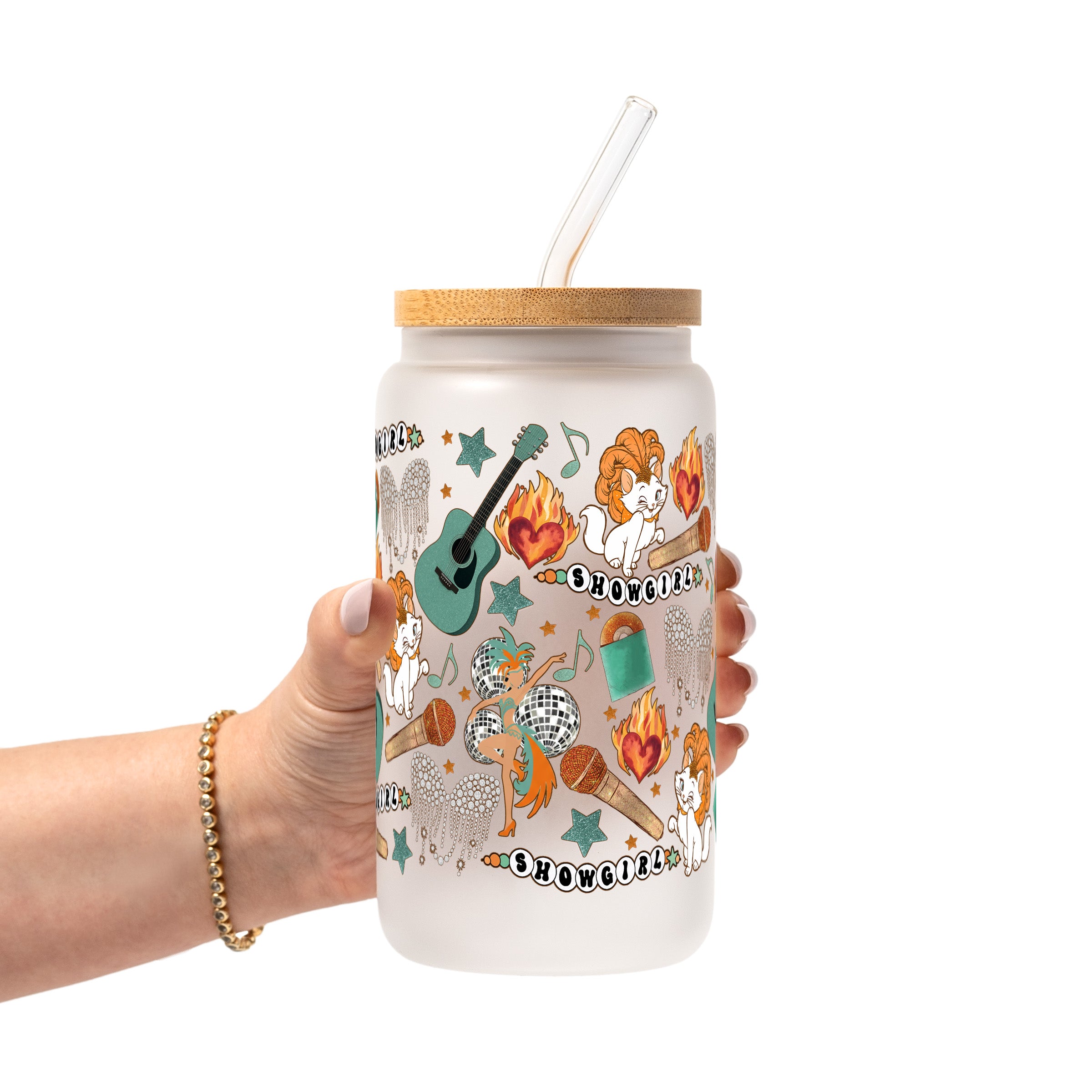 Showgirl Glass Cup, Mug & Tumbler with Lid and Straw