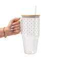 Sage Mini Hearts Glass Cup, Mug & Tumbler with Lid and Straw
