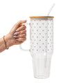 Sage Mini Hearts Glass Cup, Mug & Tumbler with Lid and Straw