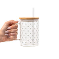 Sage Mini Hearts Glass Cup, Mug & Tumbler with Lid and Straw