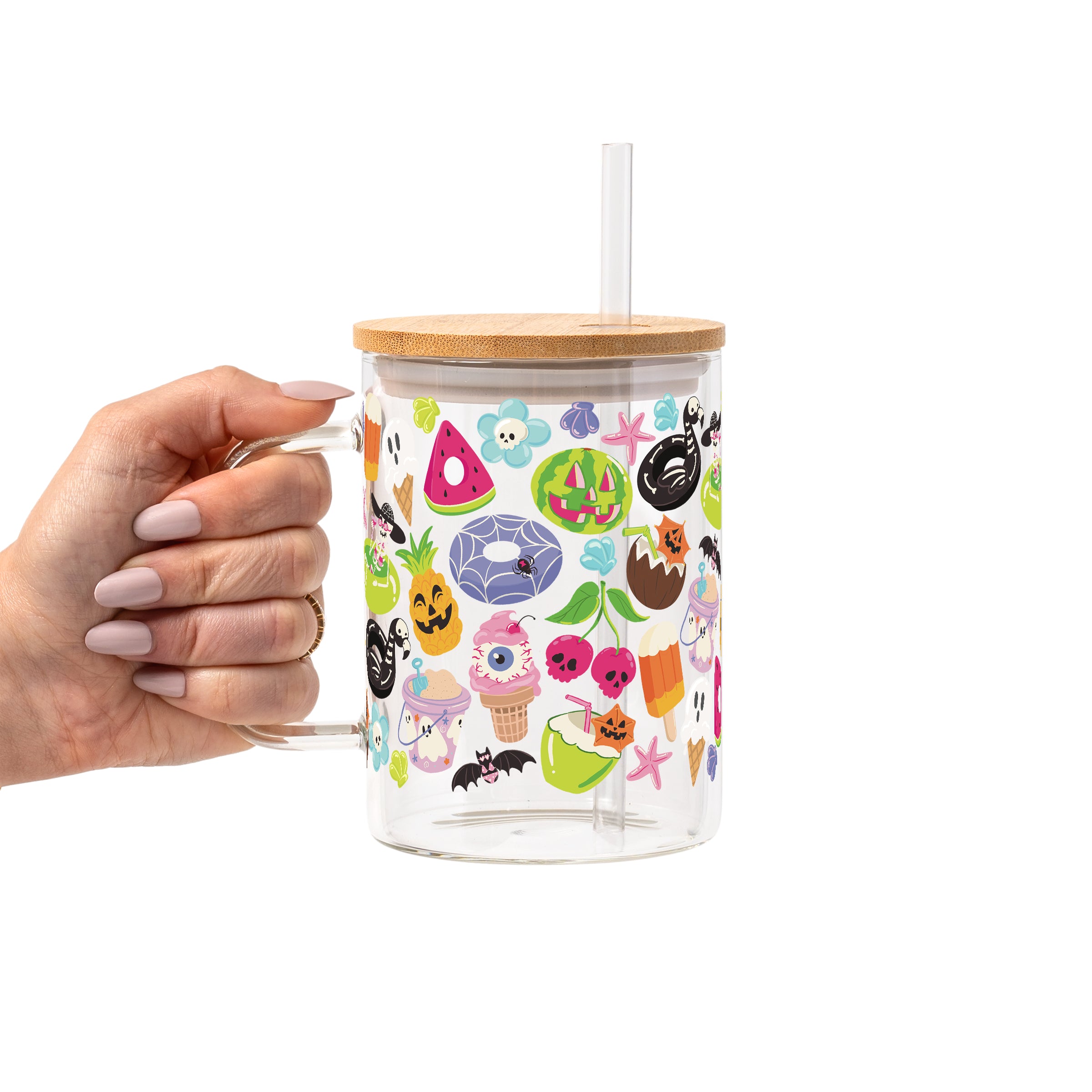 Summerween Glass Cup, Mug & Tumbler with Lid and Straw